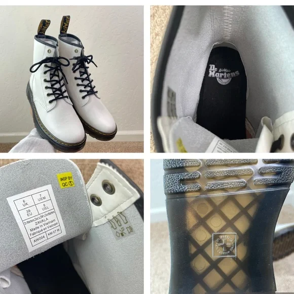 NEW Dr. Martens Docs Zavala White Coated Leather Lace-Up Combat Ankle Boots - Picture 10 of 16